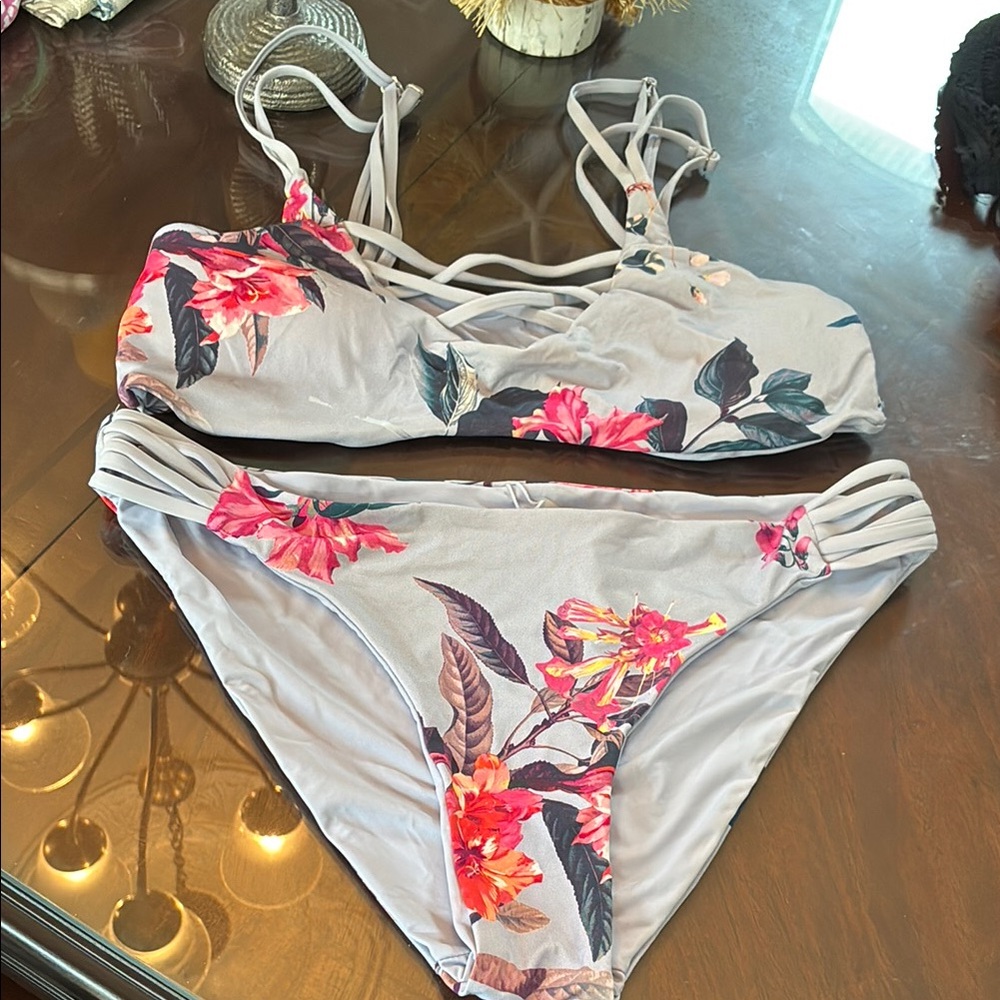 TiniBikini Gray and Red Bikini Set